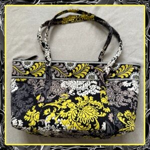 Vera Bradley Black White Yellow Gray Floral Large Travel Carry Bag EXCELLENT!🌝